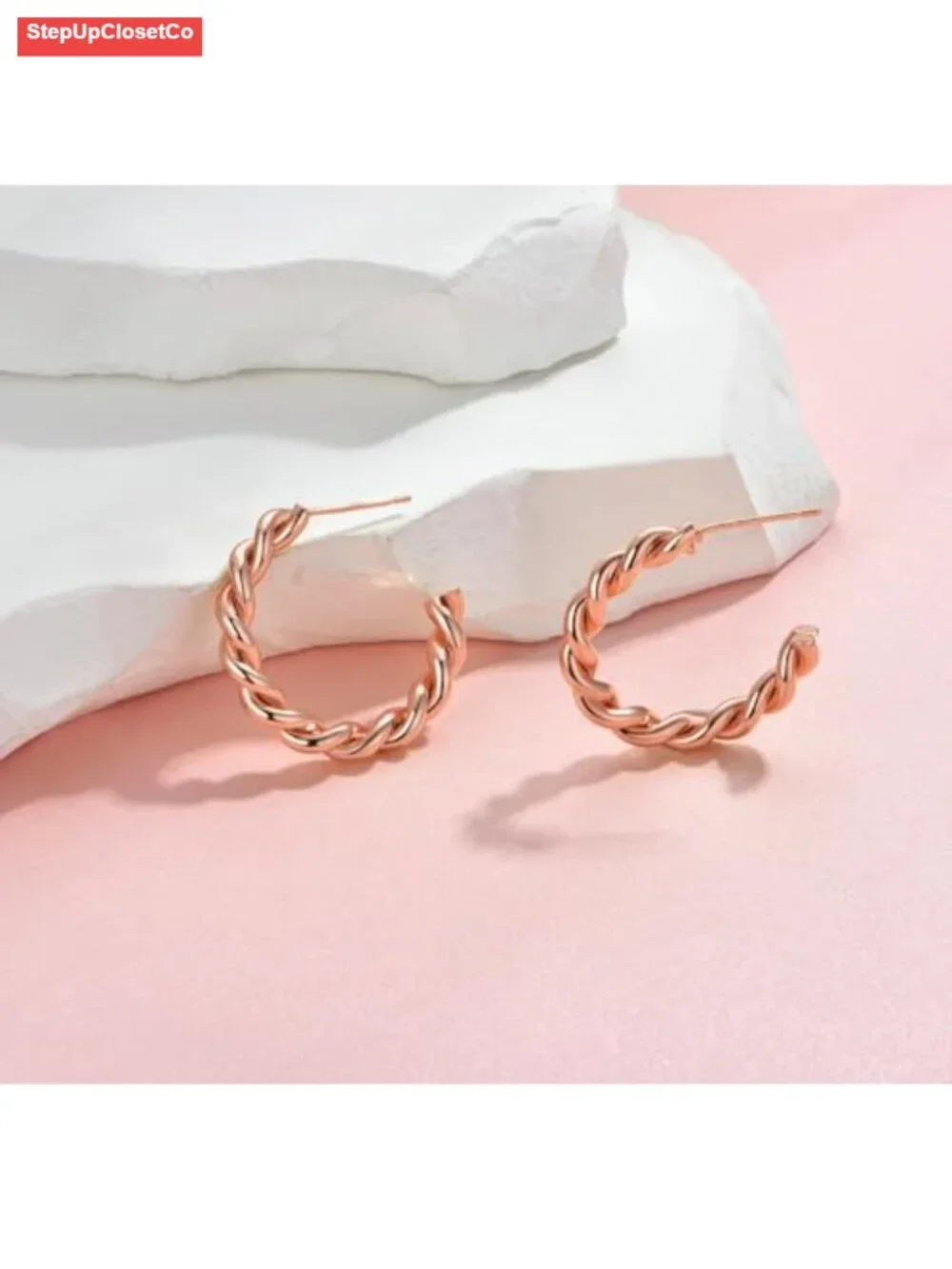 Sterling Silver Post 14K Gold Plated Twisted Hoop Earrings Hypoallergenic Gift